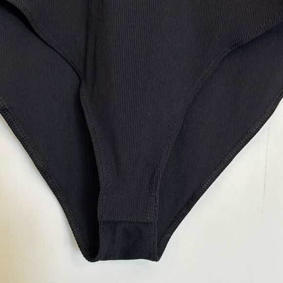 H&M Black Ridged Textured Academia Cowl Neck Long sleeved Sleeved Bodysuit - Picture 3 of 5